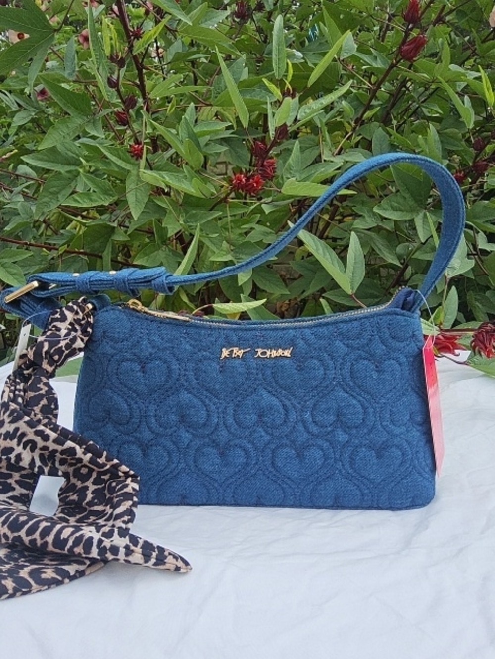 Betsey Johnson Blue Quilted Heart Shoulder Bag
